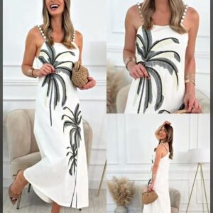 vestido blanco con palmera .