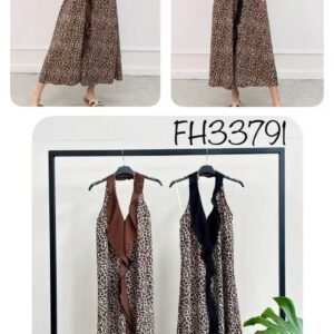 Vestido largo animal print lazo delantero.
