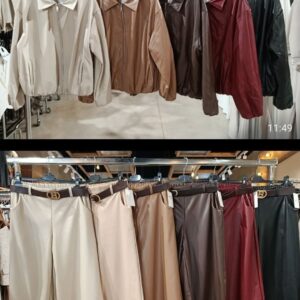 Conjunto de chaqueta y pantalón de polipiel.