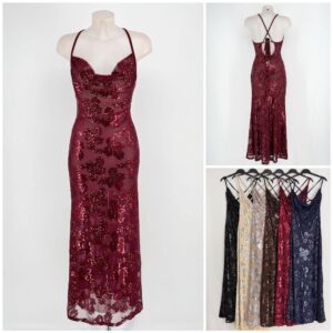 Vestido gasa flores lentejuelas.