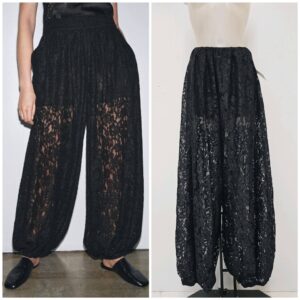 Pantalón negro encaje gomilla abajo.