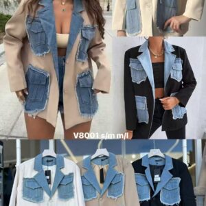 chaqueta de tela con cuello y bolsillos en vaquero.