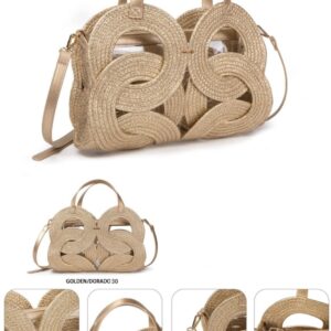 bolso dorado con círculos.