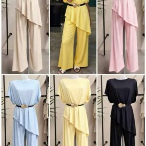 Conjunto de pantalón y blusa asimétrica.