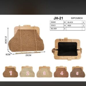 bolso filo de madera y rafia .