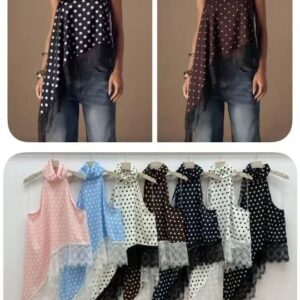 blusa asimétrica satén lunares.