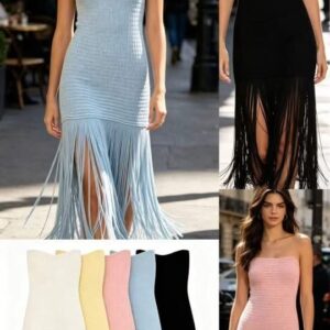 vestido de punto con flecos.