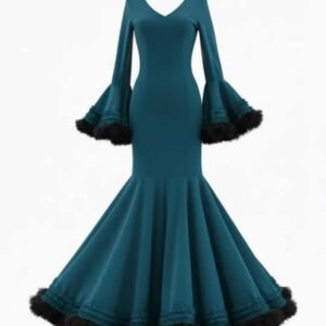 Vestido de flamenca con un sólo volante de clavel.