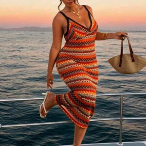 vestido tiranta tonos naranja.
