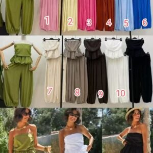 conjunto de pantalón y top con elástico en la cintura.