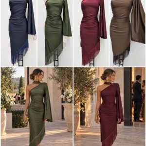 vestido licra con flecos por debajo.