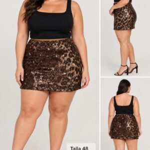 Falda pantalón de animal print de lentejuelas.